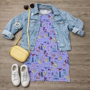 LuLaRoe Multicolor Patterned Dress with Gray Sleeves